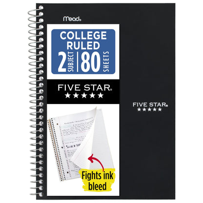 Five Star Spiral Notebook, 2 Subject, College Ruled Paper, 6" x 9-1/2", 80 Sheets, Fights Ink Bleed, Water Resistant Cover, Seaglass Green (840029CH1-ECM)