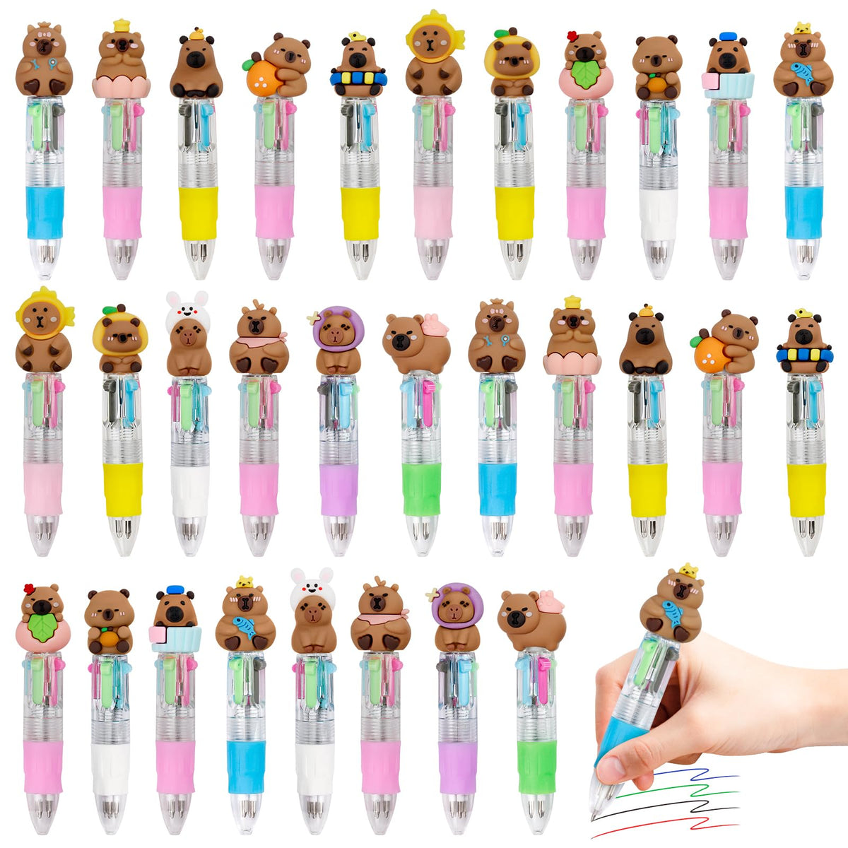 CZWZ 24Pcs Mini Multicolor Pens in One 4-in-1 Cute Pens Bulk for Kids, Fun Kawaii Ballpoint Pens for Birthdays and Children's Party Favors Gifts Teacher School Supplies