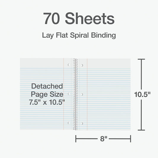 Oxford Spiral Notebooks, 2 Pack, 1 Subject, College Ruled Notebooks for School, 8 x 10.5 Inches, 70 Sheets, Assorted Colors, Back to School Supplies (1002522)