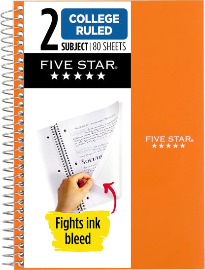 Five Star Spiral Notebook, 2 Subject, College Ruled Paper, 6" x 9-1/2", 80 Sheets, Fights Ink Bleed, Water Resistant Cover, Seaglass Green (840029CH1-ECM)