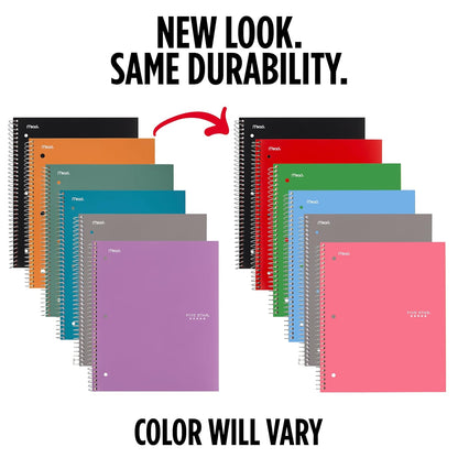 Five Star Spiral Notebook + Study App, 1 Subject, Graph Ruled Paper, 8.5" x 11", 100 Sheets, Assorted Colors, 6 Pack (73549)