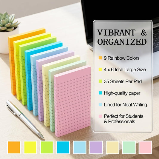 Lined Sticky Notes 4x6 in, Strong Adhesive Self Stick Note Pads
