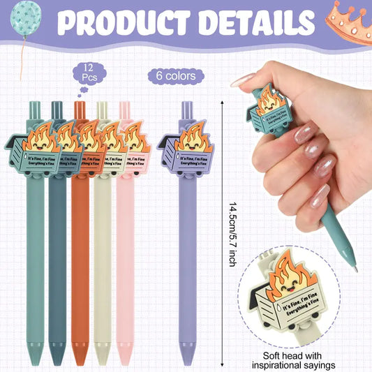 Bulk Dumpster Fire Pens Luminous Ballpoint Pen Employee Appreciation Idea Emotional Support Positive Funny Work Pens for Coworkers Staff Team Members Teachers Nurse School Ofiice Supplies Summer Party Favors