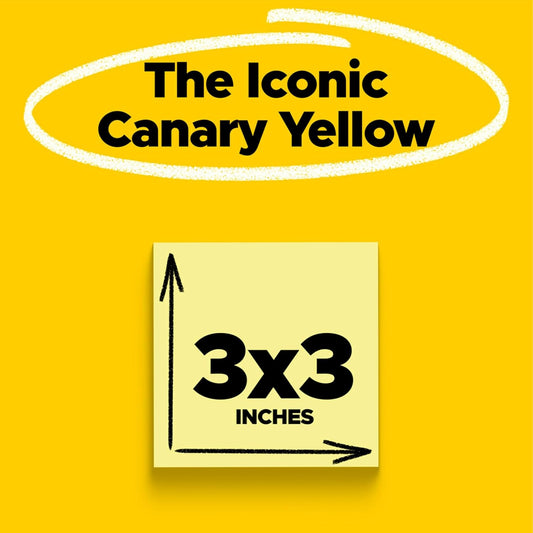Post-it 100% Recycled Super Sticky Notes, 3 x 3 in, Canary Yellow, 5 Pads