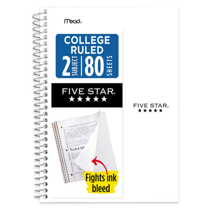Five Star Spiral Notebook, 2 Subject, College Ruled Paper, 6" x 9-1/2", 80 Sheets, Fights Ink Bleed, Water Resistant Cover, Seaglass Green (840029CH1-ECM)