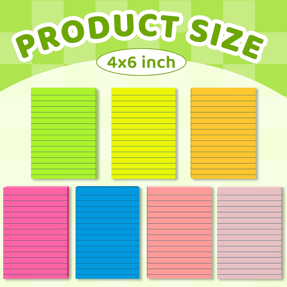 (15 Pads) Lined Sticky Notes 4x6 in, Bright Large Notepads with Lines