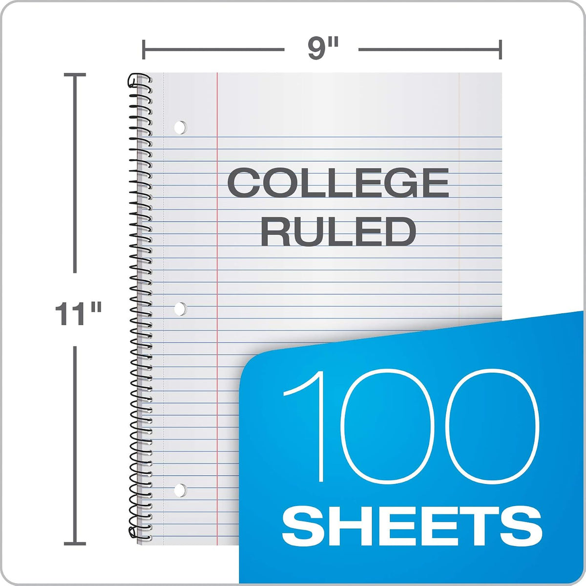 Oxford Spiral Notebook 3 Pack, 1 Subject, College Rule Journal, Durable Plastic Covers, 1 Pocket, 8.5 x 11 inch, 100 Sheets, Blue, Red, Green, 3 Pack (89801)