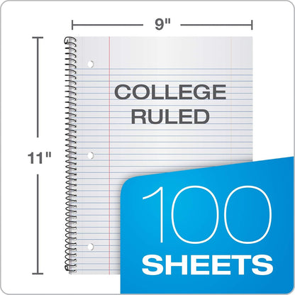 Oxford Spiral Notebook 3 Pack, 1 Subject, College Rule Journal, Durable Plastic Covers, 1 Pocket, 8.5 x 11 inch, 100 Sheets, Blue, Red, Green, 3 Pack (89801)