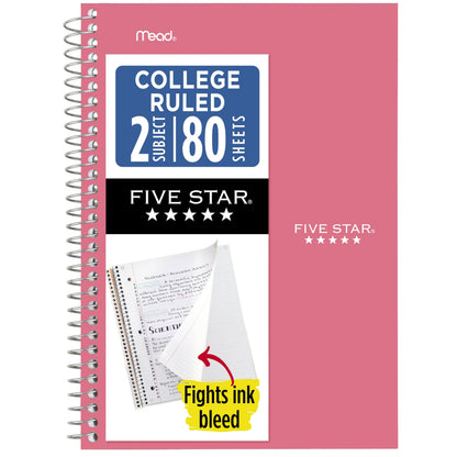 Five Star Spiral Notebook, 2 Subject, College Ruled Paper, 6" x 9-1/2", 80 Sheets, Fights Ink Bleed, Water Resistant Cover, Seaglass Green (840029CH1-ECM)