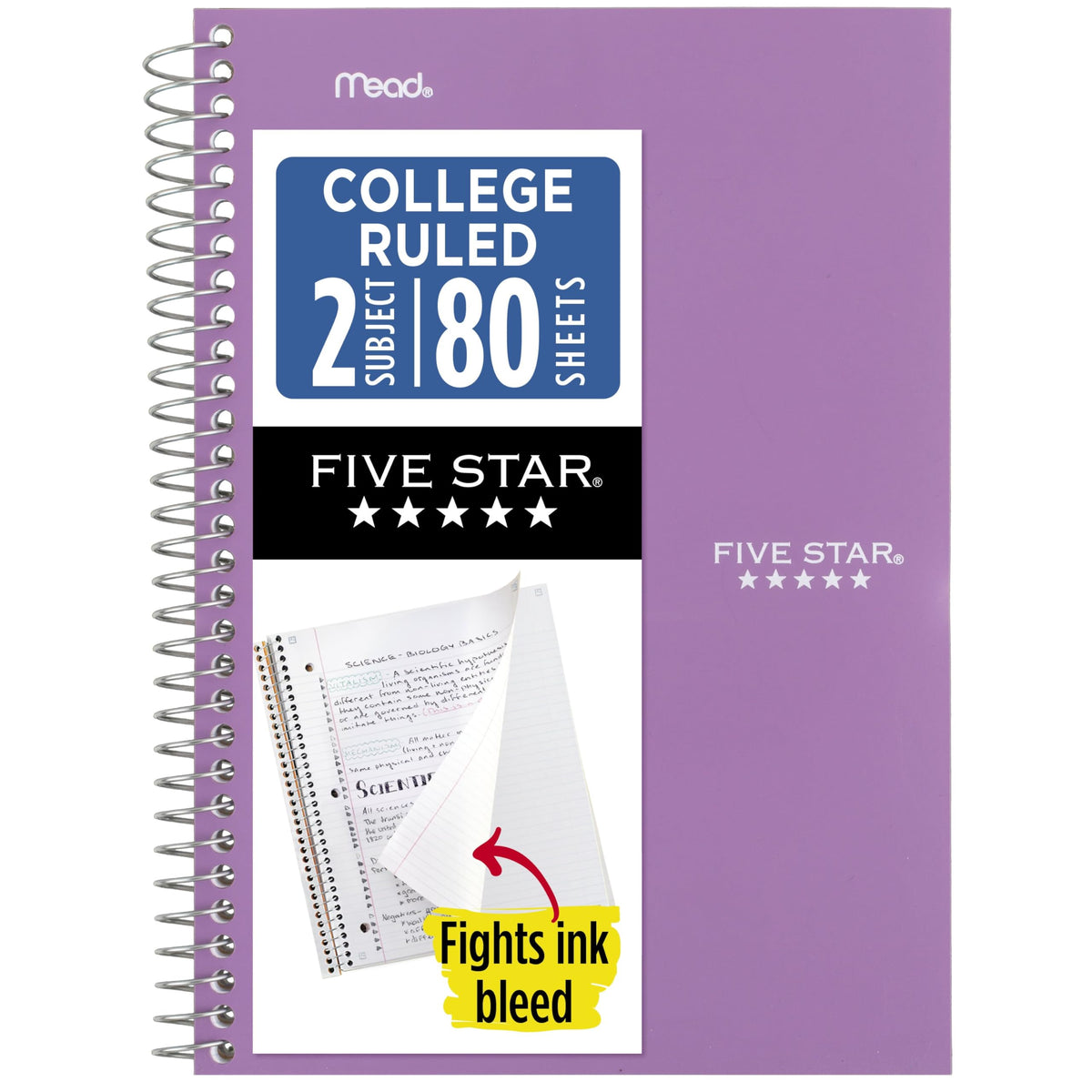 Five Star Spiral Notebook, 2 Subject, College Ruled Paper, 6" x 9-1/2", 80 Sheets, Fights Ink Bleed, Water Resistant Cover, Seaglass Green (840029CH1-ECM)