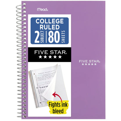 Five Star Spiral Notebook, 2 Subject, College Ruled Paper, 6" x 9-1/2", 80 Sheets, Fights Ink Bleed, Water Resistant Cover, Seaglass Green (840029CH1-ECM)