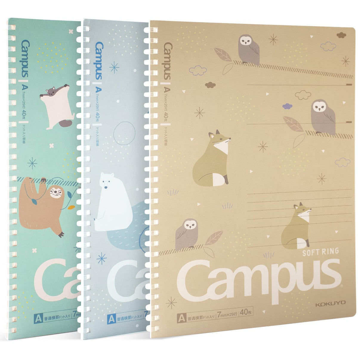KOKUYO Spiral Notebook Journal, Black 3 Pack Campus B5 Soft Ring Notebooks with Dotted B 6mm Rule, 40 Sheets, 1 Subject Notebook in Red Purple Green, College Office Note Taking. Japan Import