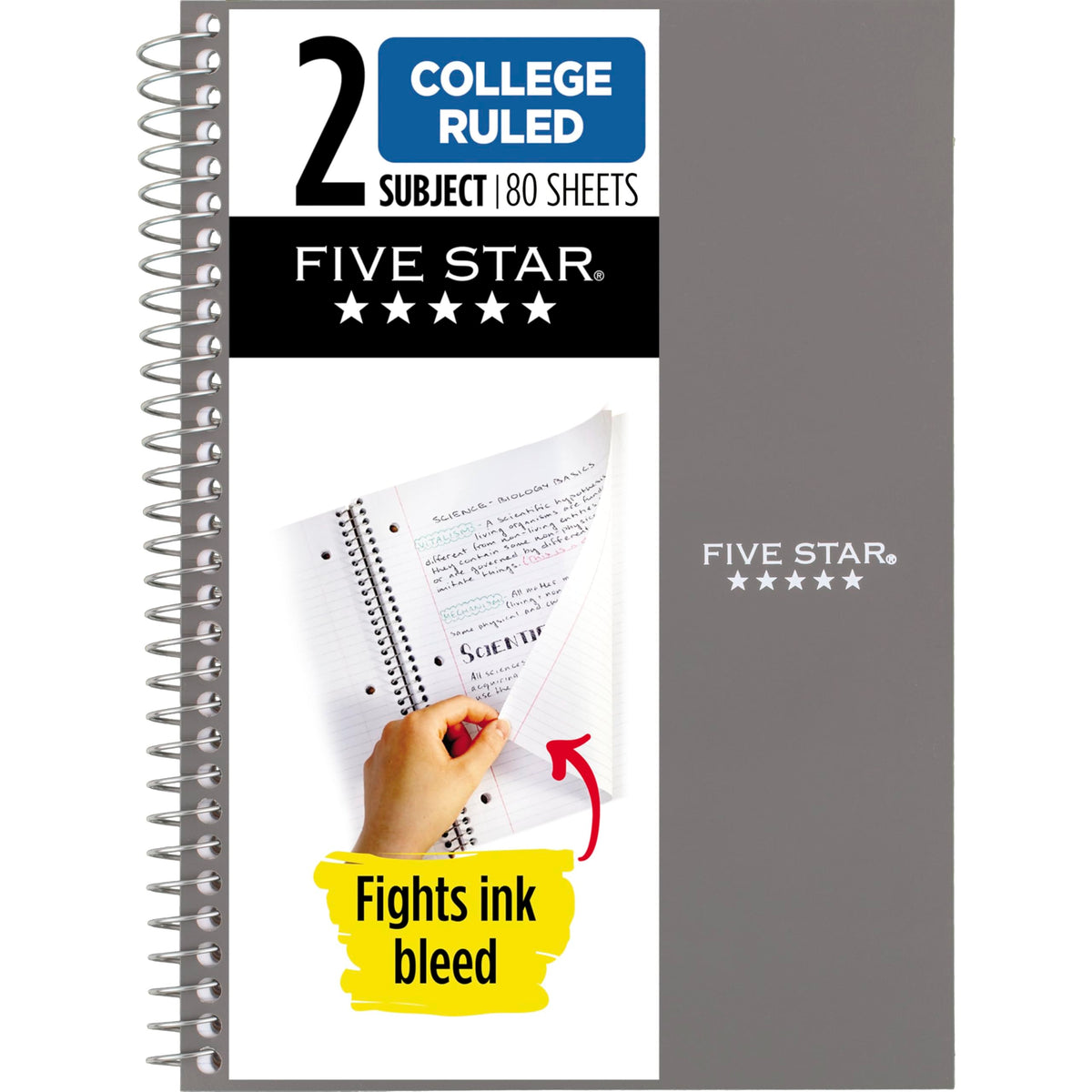 Five Star Spiral Notebook, 2 Subject, College Ruled Paper, 6" x 9-1/2", 80 Sheets, Fights Ink Bleed, Water Resistant Cover, Seaglass Green (840029CH1-ECM)