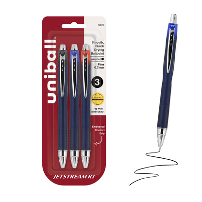 uniball™ Jetstream RT Ballpoint Pens, Black Ink, 0.7mm Fine Point, 3 Count