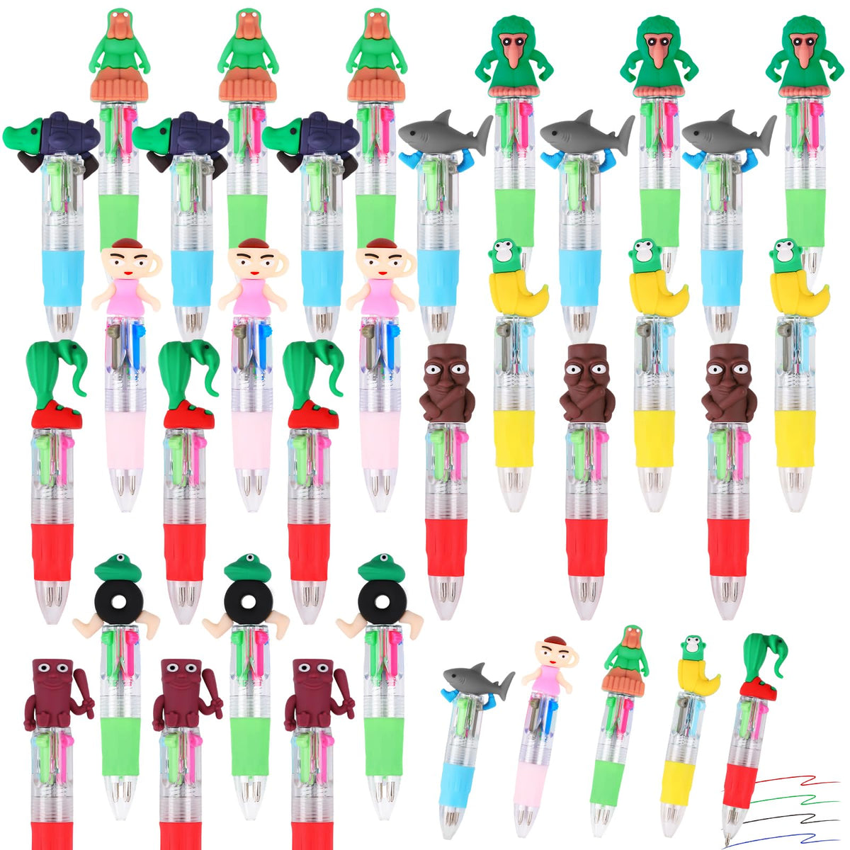 CZWZ 24Pcs Mini Multicolor Pens in One 4-in-1 Cute Pens Bulk for Kids, Fun Kawaii Ballpoint Pens for Birthdays and Children's Party Favors Gifts Teacher School Supplies