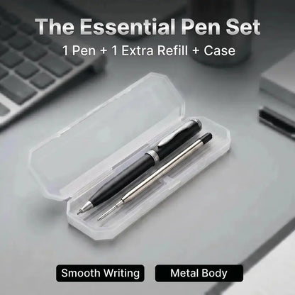 2 Pcs Retractable Metal Ballpoint Pens, for Gift, Business, Office, 1.0mm Medium Point Black Ink, 2 Extras Replaceable Metal Refills Smooth Writing Ballpoint