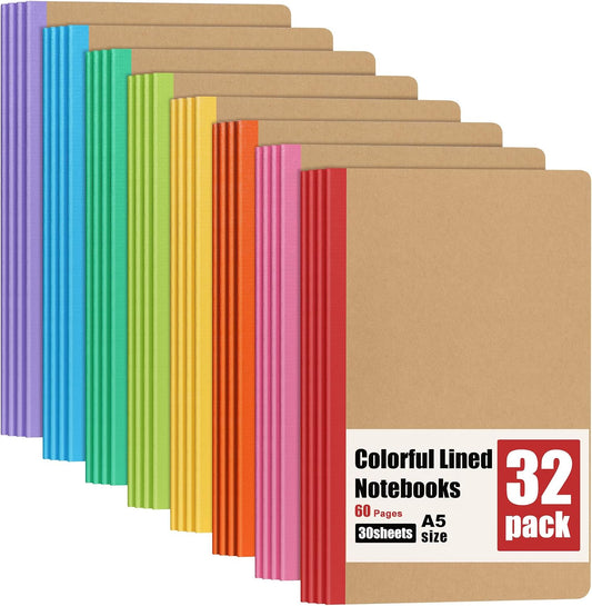 32 Pack Kraft Lined Notebook A5 Composition Notebook Bulk for School Office