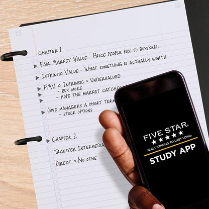 Five Star Flex Refillable Notebook + Study App, College Ruled Paper and 1 Inch TechLock Ring Binder with Pockets, Tabs and Dividers, 200 Sheet Capacity, Black (29328AA2)