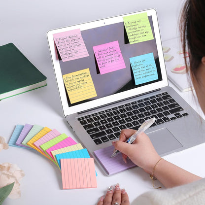 (24 Pack) Lined Sticky Notes 3x3 in, Bright Notepads with Lines, 12 Colors
