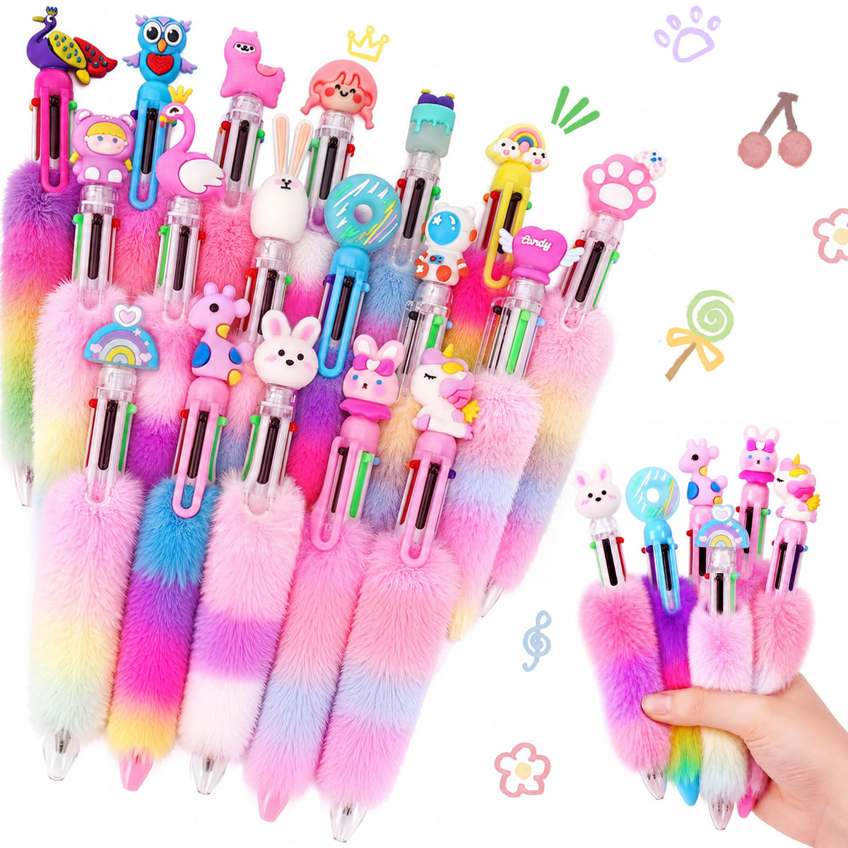CZWZ 24Pcs Mini Multicolor Pens in One 4-in-1 Cute Pens Bulk for Kids, Fun Kawaii Ballpoint Pens for Birthdays and Children's Party Favors Gifts Teacher School Supplies