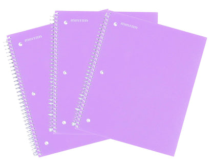 Mintra Office Durable Spiral Notebooks, 1 Subject, (Salmon, Sage Green, Lavender, Wide Ruled 3pk) - 100 Sheets, Poly Pocket, Moisture Resistant Cover, School, Office, Professional