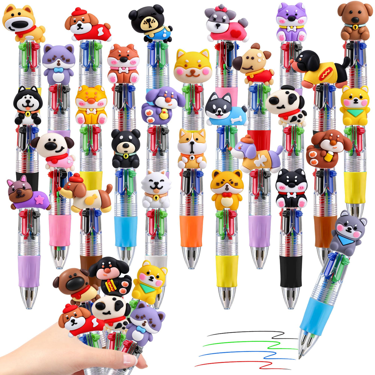 CZWZ 24Pcs Mini Multicolor Pens in One 4-in-1 Cute Pens Bulk for Kids, Fun Kawaii Ballpoint Pens for Birthdays and Children's Party Favors Gifts Teacher School Supplies