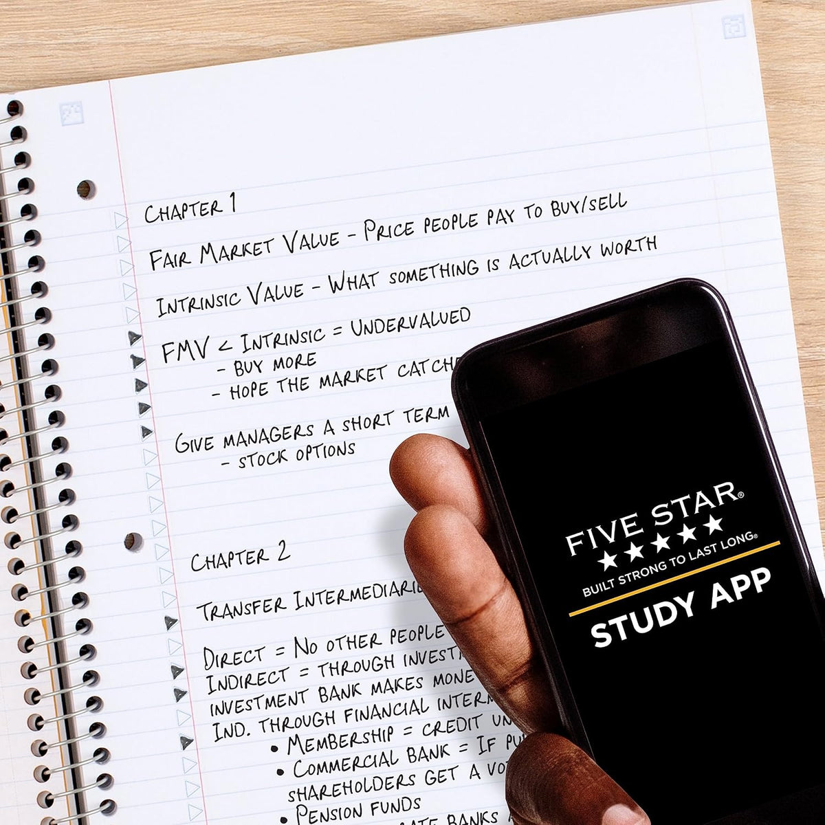 Five Star Spiral Notebook + Study App, 2 Pack, 3 Subject, College Ruled Paper, 8-1/2" x 11", 150 Sheets, Fights Ink Bleed, Water Resistant Cover, Black, Green (820191)