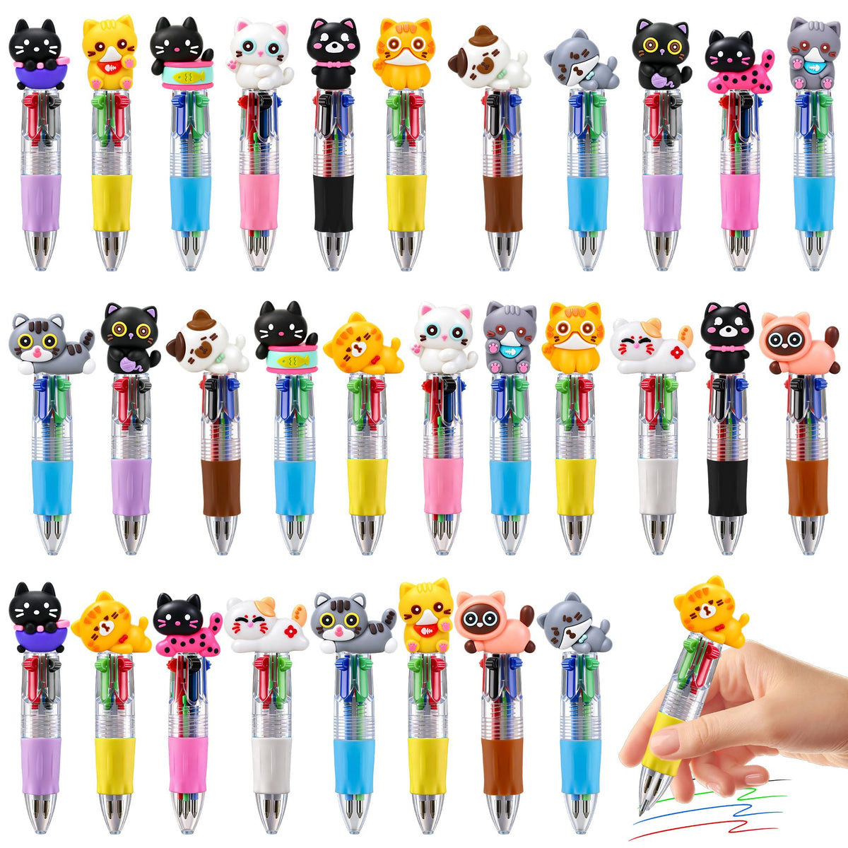 CZWZ 24Pcs Mini Multicolor Pens in One 4-in-1 Cute Pens Bulk for Kids, Fun Kawaii Ballpoint Pens for Birthdays and Children's Party Favors Gifts Teacher School Supplies
