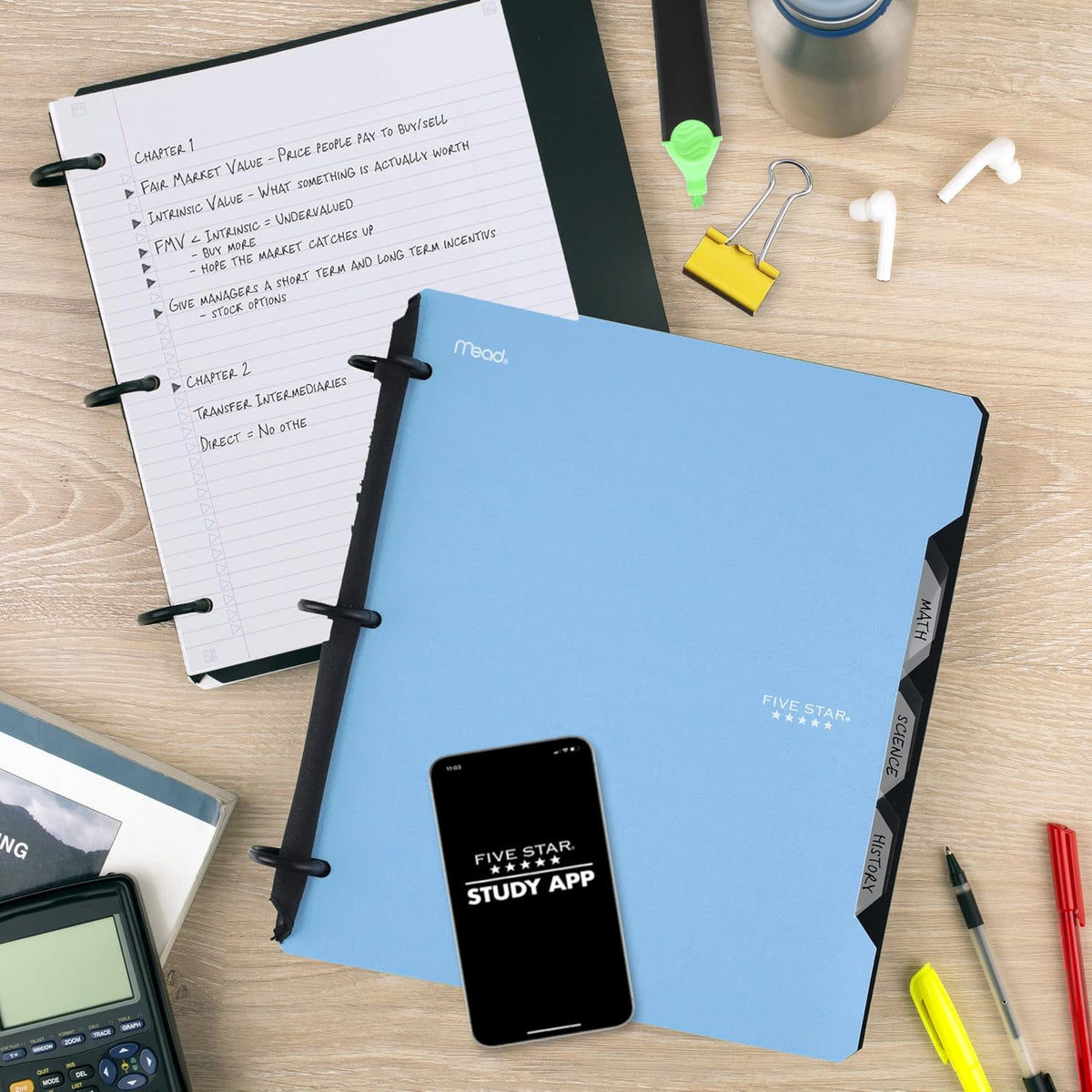 Five Star Flex Refillable Notebook + Study App, College Ruled Paper and 1 Inch TechLock Ring Binder with Pockets, Tabs and Dividers, 200 Sheet Capacity, Pacific Blue (293280AD2)