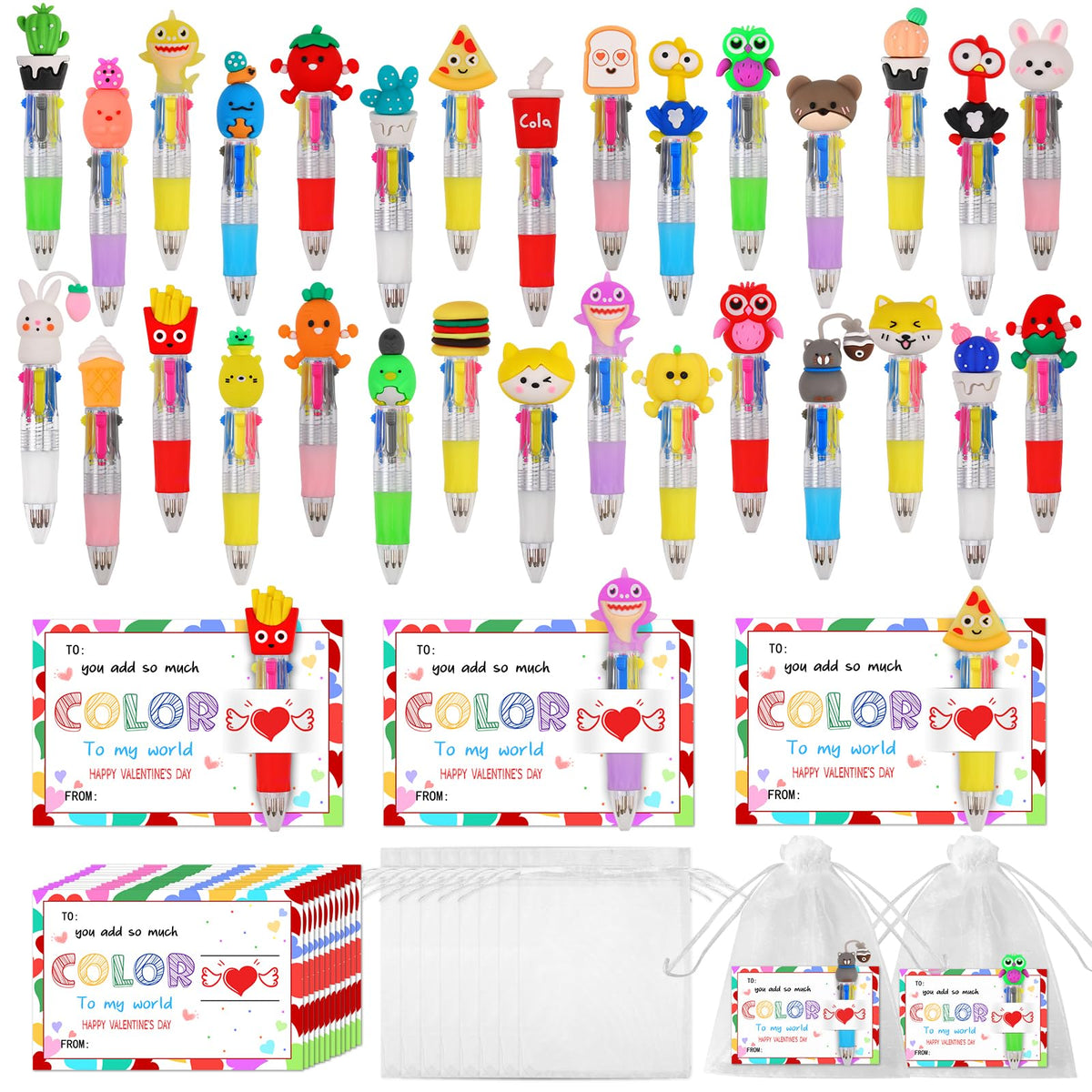 CZWZ 24Pcs Mini Multicolor Pens in One 4-in-1 Cute Pens Bulk for Kids, Fun Kawaii Ballpoint Pens for Birthdays and Children's Party Favors Gifts Teacher School Supplies
