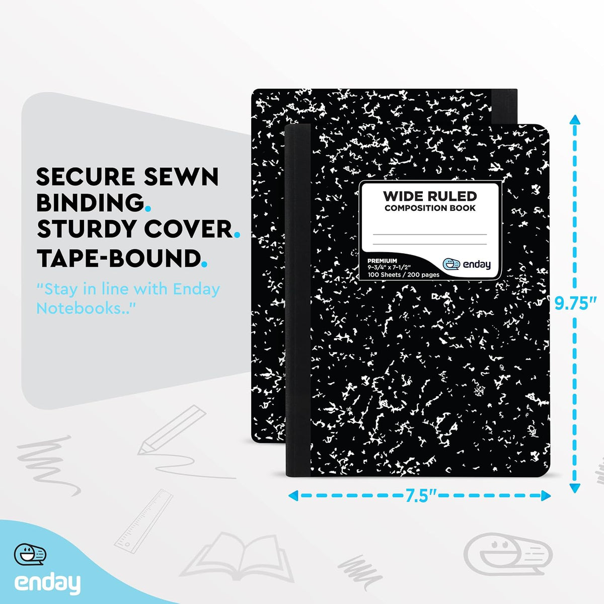Enday Marble Composition Notebook Wide Ruled (2 Pack) 100 Sheets