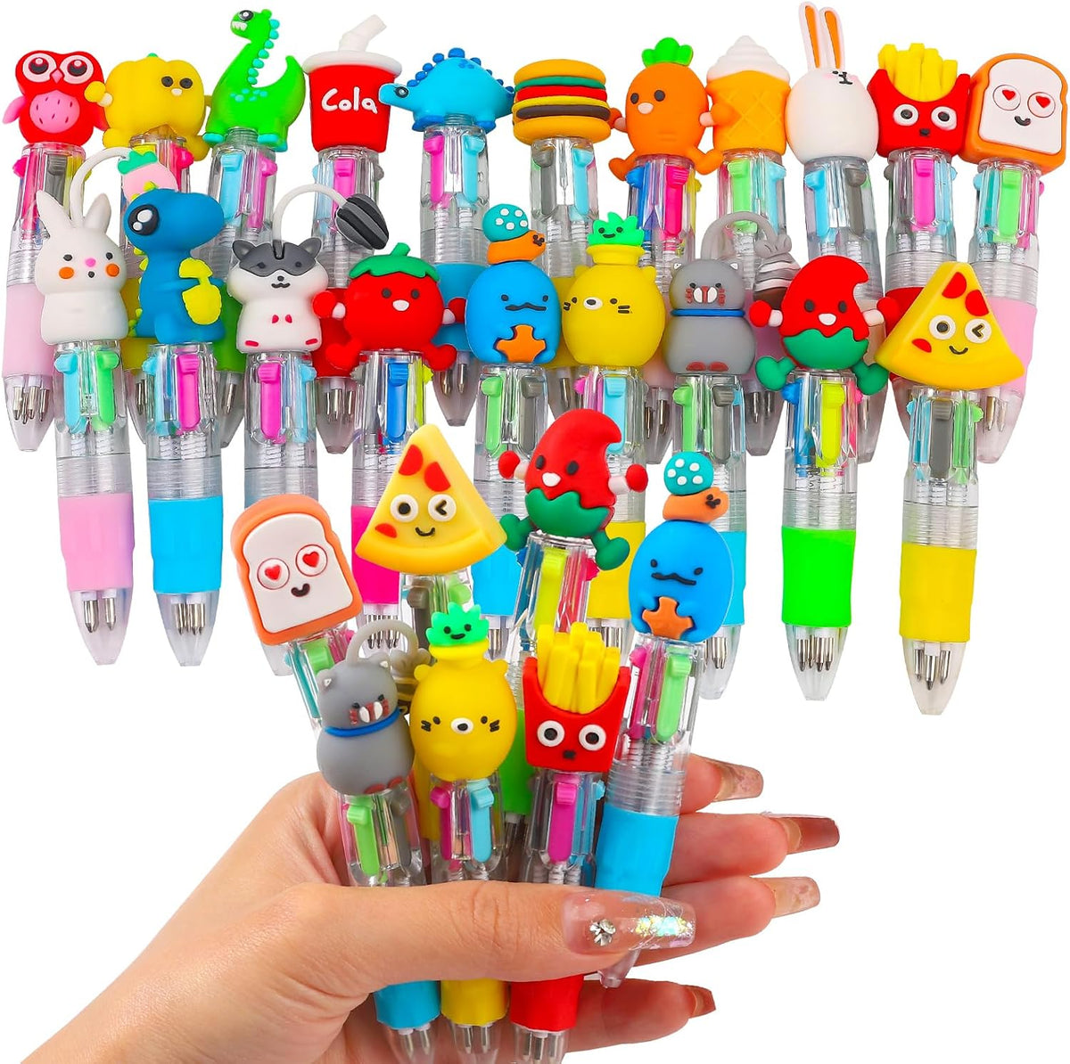 CZWZ 24Pcs Mini Multicolor Pens in One 4-in-1 Cute Pens Bulk for Kids, Fun Kawaii Ballpoint Pens for Birthdays and Children's Party Favors Gifts Teacher School Supplies