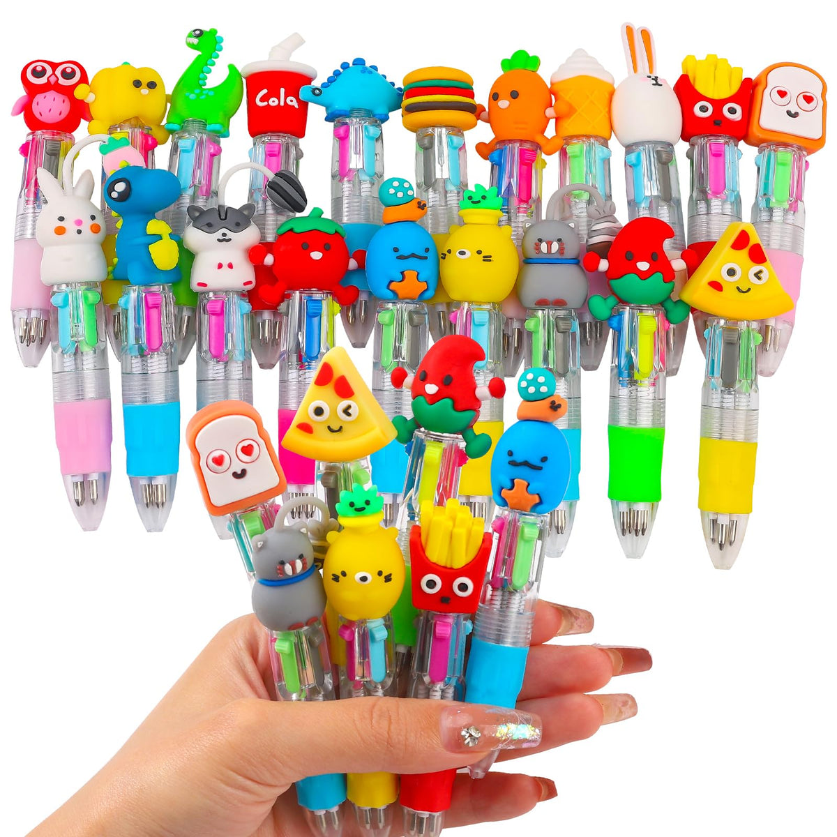 CZWZ 24Pcs Mini Multicolor Pens in One 4-in-1 Cute Pens Bulk for Kids, Fun Kawaii Ballpoint Pens for Birthdays and Children's Party Favors Gifts Teacher School Supplies