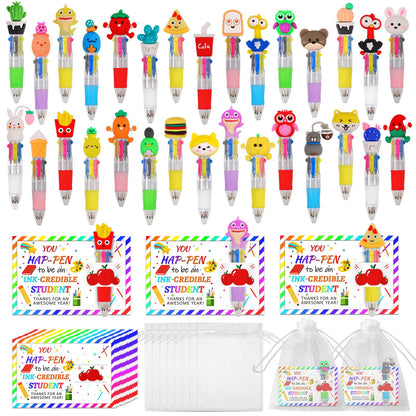 CZWZ 24Pcs Mini Multicolor Pens in One 4-in-1 Cute Pens Bulk for Kids, Fun Kawaii Ballpoint Pens for Birthdays and Children's Party Favors Gifts Teacher School Supplies