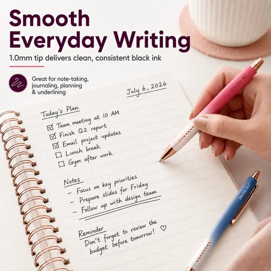 Smooth Writing Ballpoint Pens, 12-Pack Retractable 1.0mm Medium Point Fade-Resistant Waterproof Black Ink Pens with Colorful Barrels, Metal Clip, Cute Mini School/Office Stationery Gift Sets for Mom