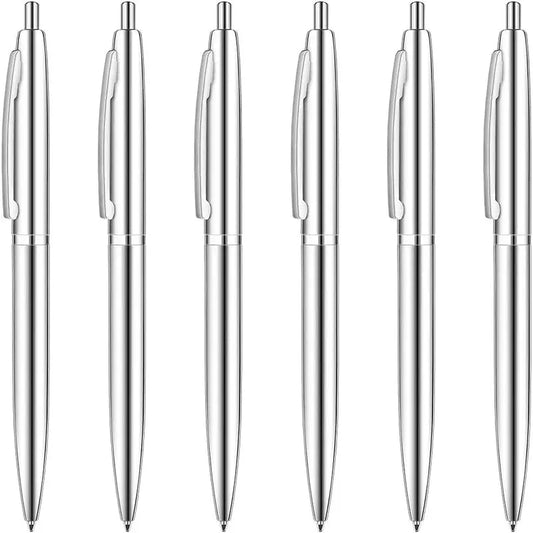 6 Pack Sliver Click Ballpoint Pens - Black ink Medium Point(1 mm), Stainless Steel Metallic Retractable Pen Nice  for Business Office Students Teachers Wedding Christmas