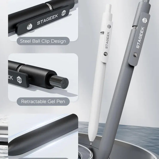 [Back to School Shopping] 12Pcs Black Ink Minimalist Retractable Fine Nib Gel Pen Set (0.7mm), 3 Extra Refills, Quick Dry, Smooth Writing, Comfortable Touch Silicone Grip, Steel Ball Clip Stays Handy Gift Pen for Office & School Supplies
