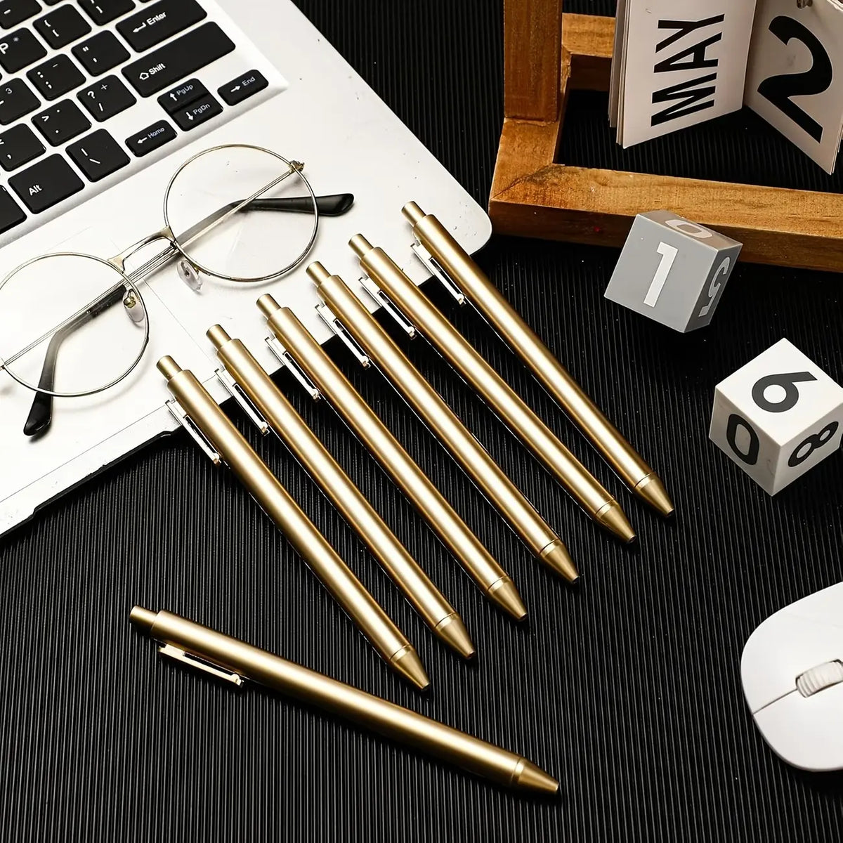 Retractable Ballpoint Pens, Gold Tone Click Design, Slim Barrel with Pocket Clip for Office, School, Writing, Journaling and Daily Use