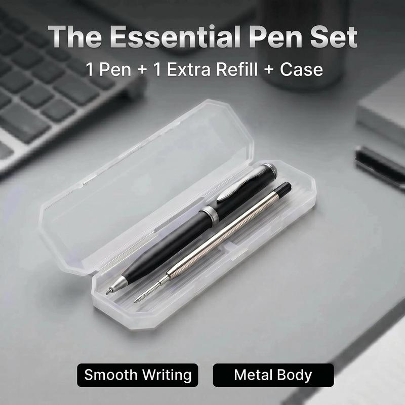 2 Pcs Retractable Metal Ballpoint Pens, for Gift, Business, Office, 1.0mm Medium Point Black Ink, 2 Extras Replaceable Metal Refills Smooth Writing Ballpoint