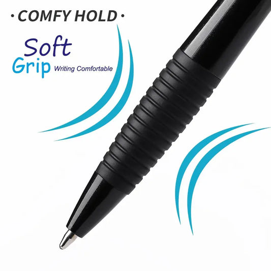 Sikao Black Pens, Pens Bulk, 60Pack Mystic Black Gripped Slimster Pens Ballpoint Smooth Writing Pens No Smear, Black Ink 1.0mm, Wholesale Click Retractable Pens, Server Pens, School Office Supplies