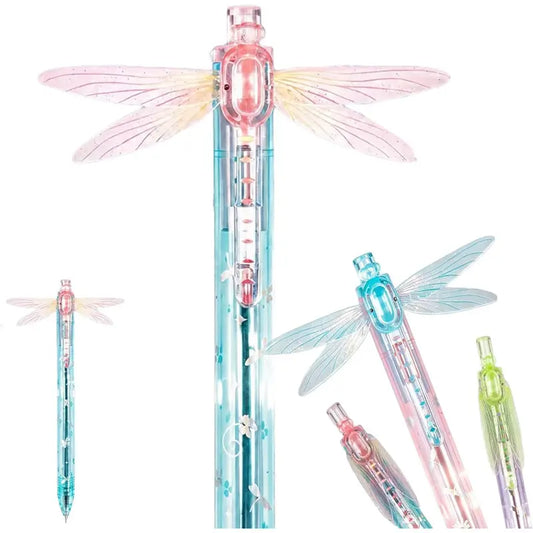 Shiny Dragonfly Pen, with movable wings, this cute retractable ballpoint pen features colorful, transparent dragonfly writing instruments. A beautiful stationery item suitable for girls, students, and as a gift.