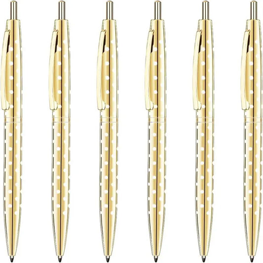 Dot Pattern Click Tip Ballpoint Pens, 6-Pack - 1.0mm Medium Point Black Ink, Metal Body, Smooth Writing, 6 Stainless Steel Refills, Portable Pens & Refills for Office, Students
