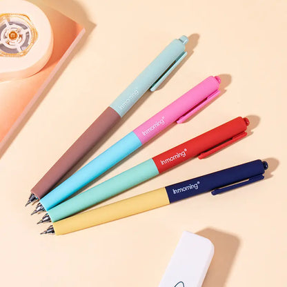 4 Plastic Fine Simple-Style Click Ballpoint Pens - Low-Center Color Block Design, Smooth Continuous Quick-Drying High-Capacity Black Ink, College Student Pen for Study, Office Writing