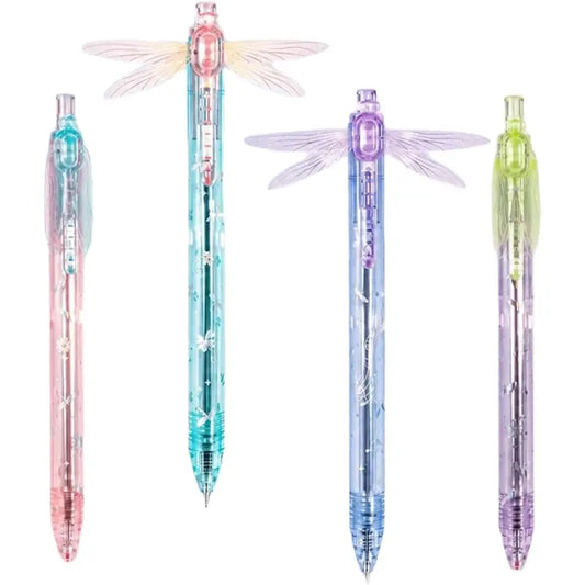 Shiny Dragonfly Pen, with movable wings, this cute retractable ballpoint pen features colorful, transparent dragonfly writing instruments. A beautiful stationery item suitable for girls, students, and as a gift.
