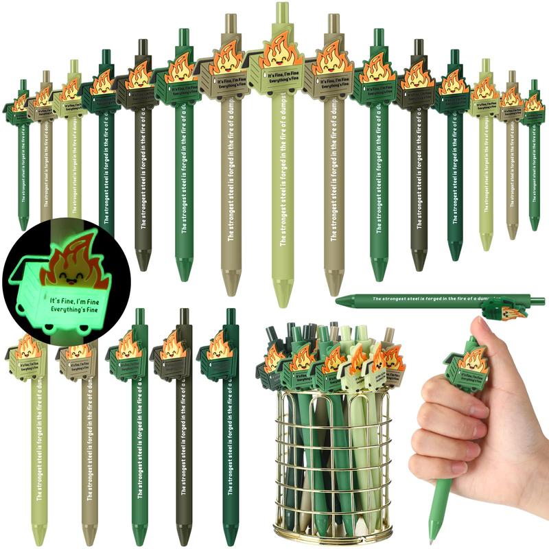 Bulk Dumpster Fire Pens Luminous Ballpoint Pen Employee Appreciation Idea Emotional Support Positive Funny Work Pens for Coworkers Staff Team Members Teachers Nurse School Ofiice Supplies Summer Party Favors