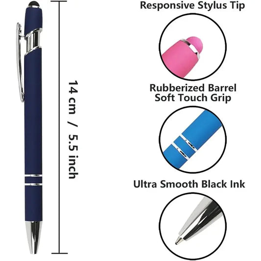 12PCS Ballpoint Pen with Stylus Tip, Soft Touch Click Metal Pen, 1.0mm Medium Point, Black Ink,Mixed Color