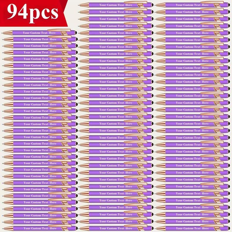 94-Pack Personalized Engraved Metal Body Retractable Ballpoint Pens - 0.5mm Fine Smooth Black Ink, Assortment Kit with Refills, Bulk Office Stationery, Pens for Work, Back to School Haul, Graduation Office Giveaways
