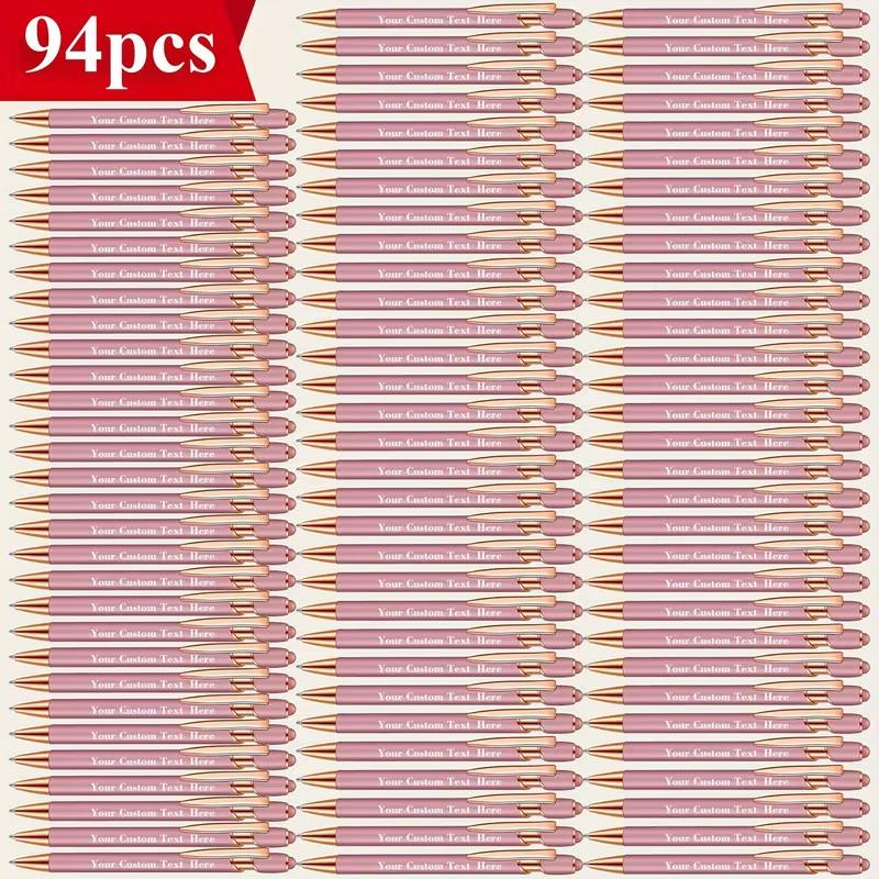 94-Pack Personalized Engraved Metal Body Retractable Ballpoint Pens - 0.5mm Fine Smooth Black Ink, Assortment Kit with Refills, Bulk Office Stationery, Pens for Work, Back to School Haul, Graduation Office Giveaways