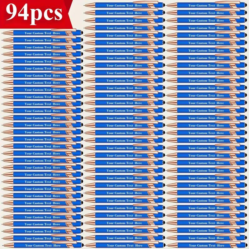 94-Pack Personalized Engraved Metal Body Retractable Ballpoint Pens - 0.5mm Fine Smooth Black Ink, Assortment Kit with Refills, Bulk Office Stationery, Pens for Work, Back to School Haul, Graduation Office Giveaways