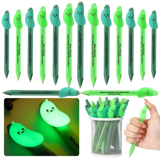 10/30/50 Pcs Luminous Pickle Pen Halloween Non-Candy Treat Positive Pickle Pen Bulk Encouragement Gifts for Students Teacher Employee Appreciation Gifts Bulk Labor Day Supplies Stationery Sets Office School Supplies Creative Stationery Party Favors